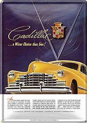 Blechpostkarte: gelber Cadillac