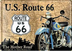 Blechpostkarte: Route 66 und Motorrad